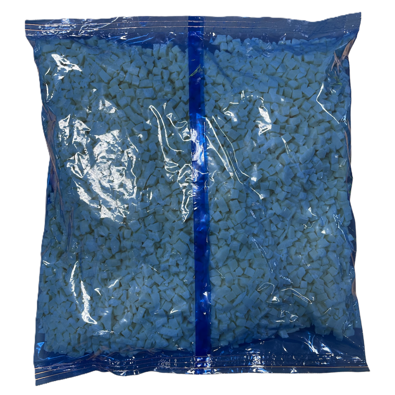 Blue plastic bags with clear window on a white background