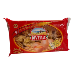 Divella pasta package with red background