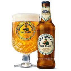 Sierra Morena beer bottle and glass with a white background